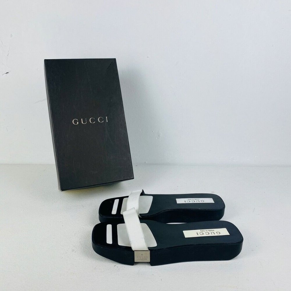 Gucci Tom Ford Black and White Leather Silver Hardware Flatform Sandals UK 5 - Picture 4 of 8